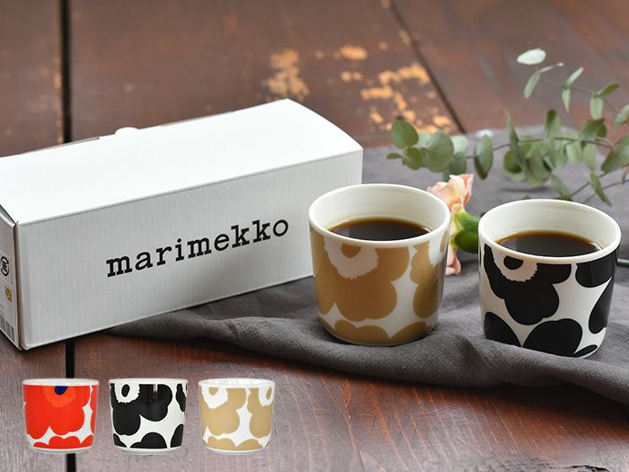 marimekko マリメッコ ラテマグ 2色セット UNIKKO ウニッコ ベージュ ブラック レッド 200ml