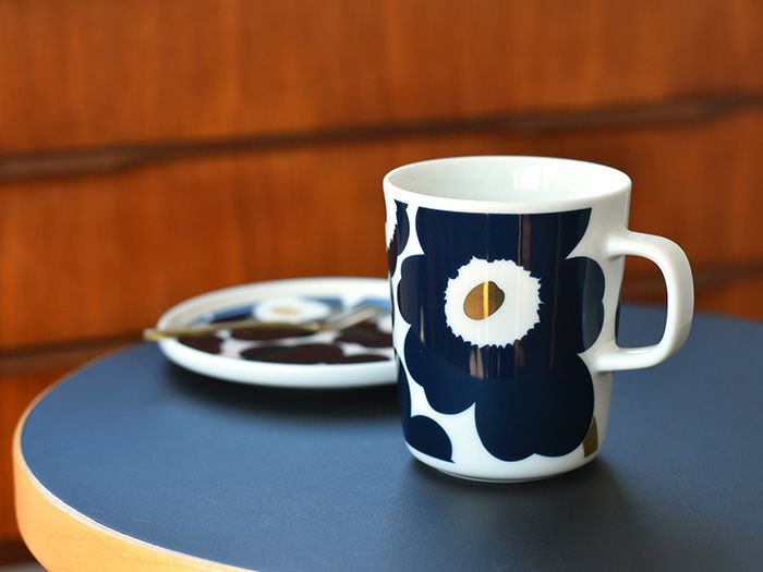 marimekko マリメッコ マグカップ UNIKKO ウニッコ ネイビー×ゴールド