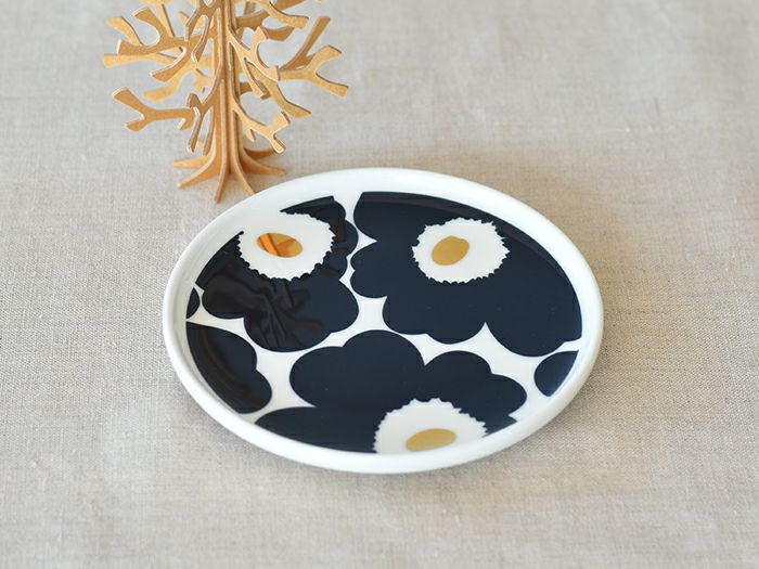 marimekko マリメッコ プレート UNIKKO ウニッコ ネイビー×ゴールド